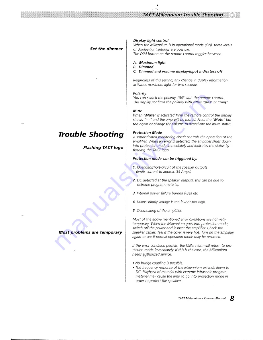 TACT Millennium MKII Owner'S Manual Download Page 8