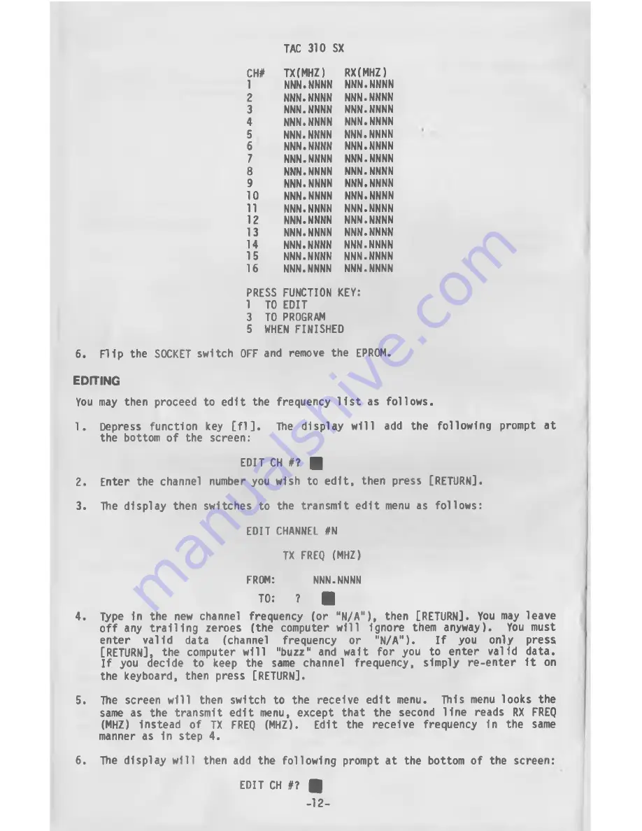 Tactec TAC 310SX Programming Instructions Manual Download Page 12