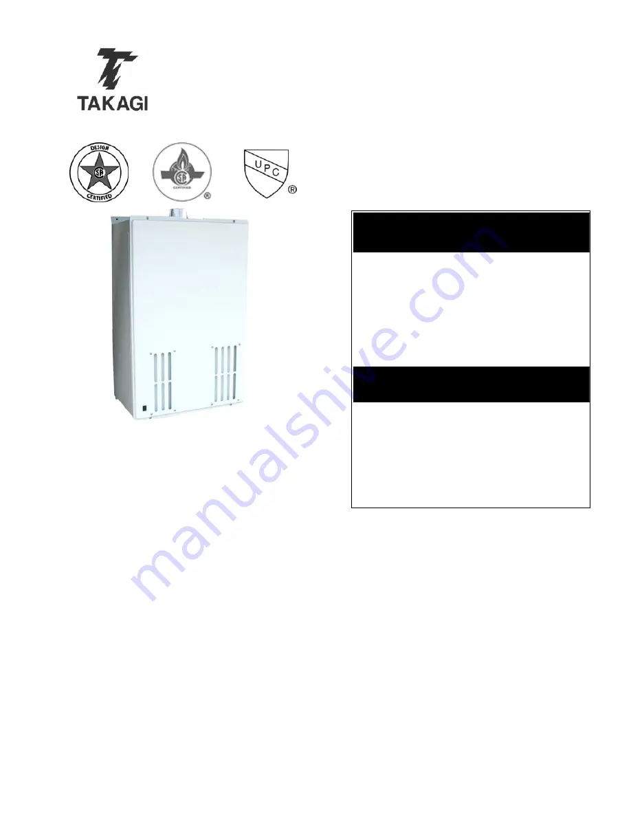 Takagi T-H1 Installation Manual And Owner'S Manual Download Page 1