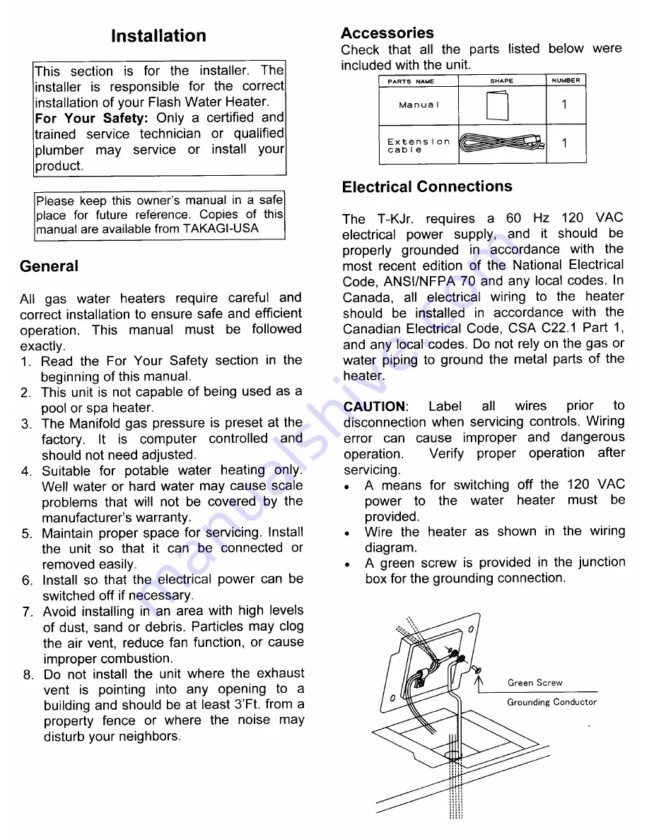 Takagi T-KJr Installation Manual & Owner'S Manual Download Page 6