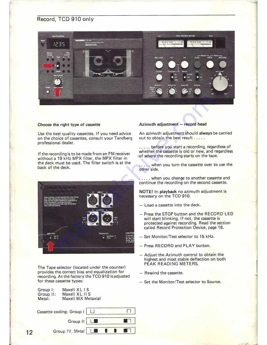 TANDBERG TCD 910 Operating Instructions Manual Download Page 12