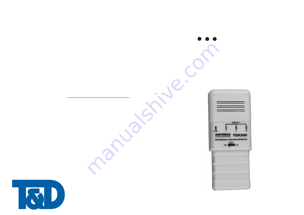 T&D Martindale Electric TEK500 Instructions Download Page 1