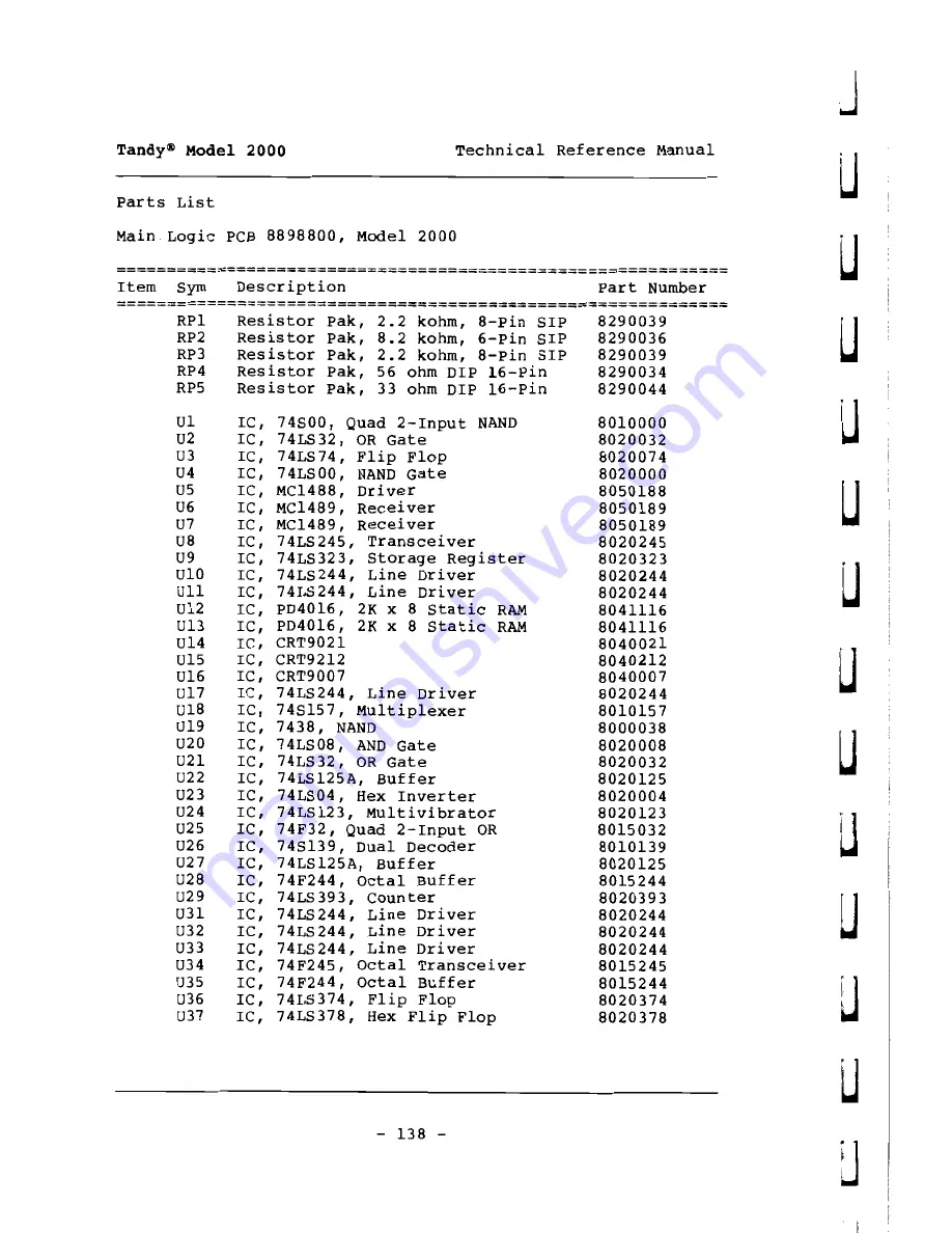 Tandy 2000 Technical Reference Download Page 144