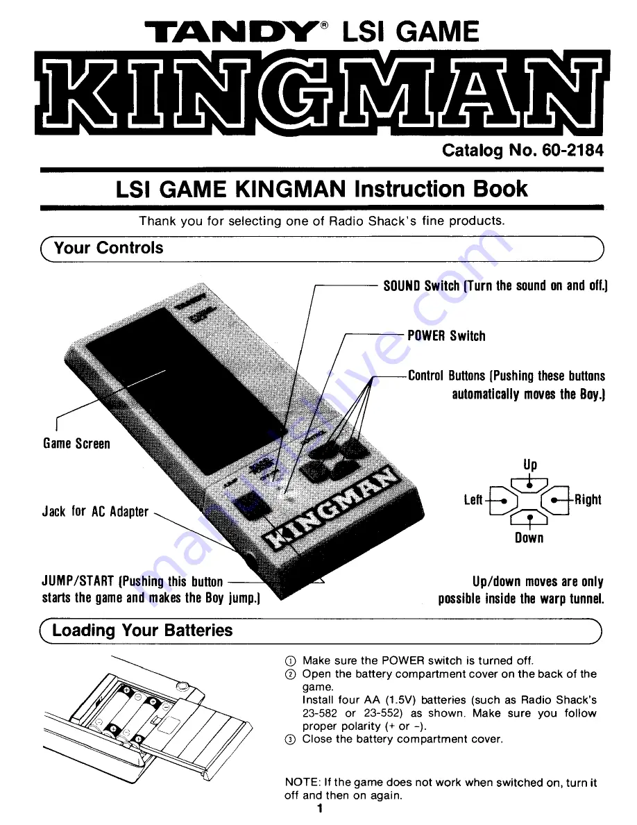 Tandy 60-2184 Instruction Book Download Page 1