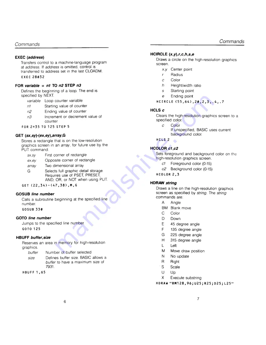 Tandy color computer 8 basic Quick Reference Manual Download Page 7