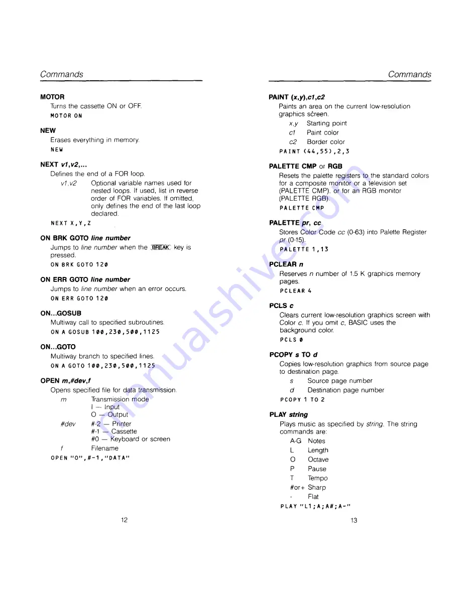 Tandy color computer 8 basic Quick Reference Manual Download Page 10