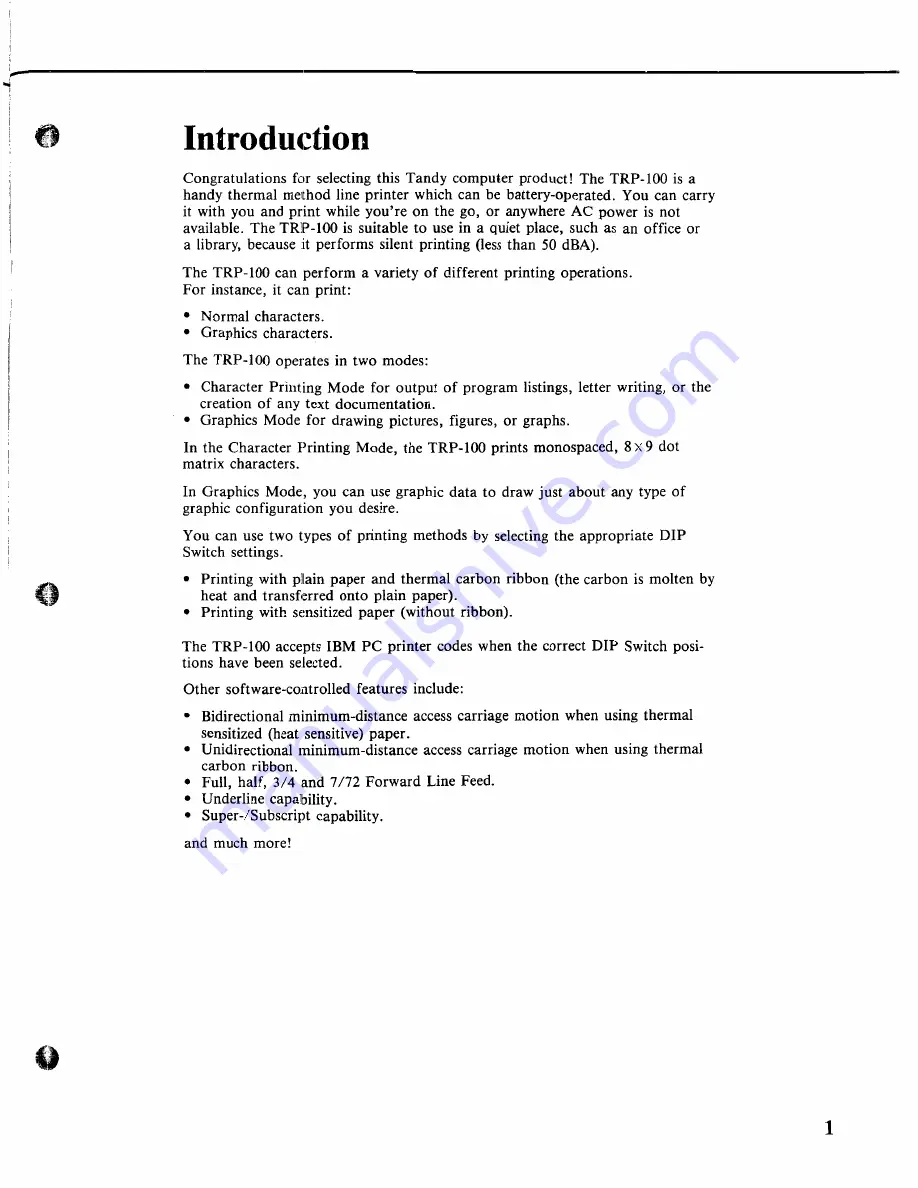 Tandy TRP-100 Operation Manual Download Page 7