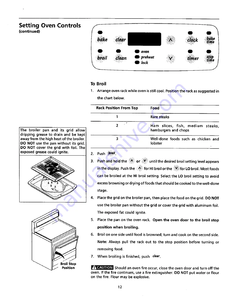 Tappan Millennia TEF365BHWA Owner'S Manual Download Page 12