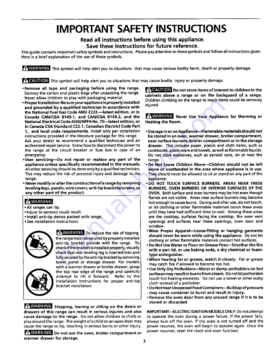 Tappan TGF326WGTG Owner'S Manual Download Page 3