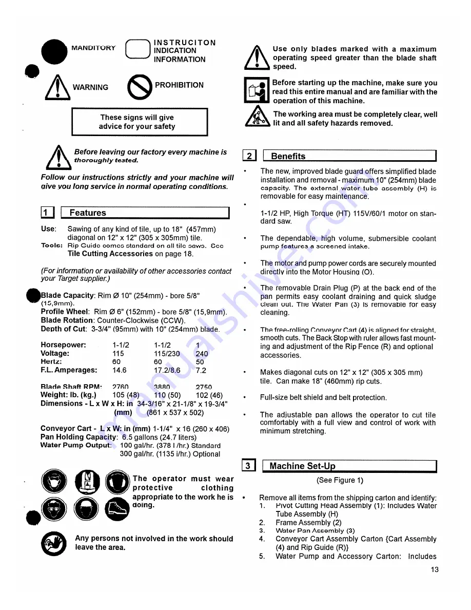 Target TILEMATIC TA10100 Operating Instructions And Parts List Manual Download Page 13