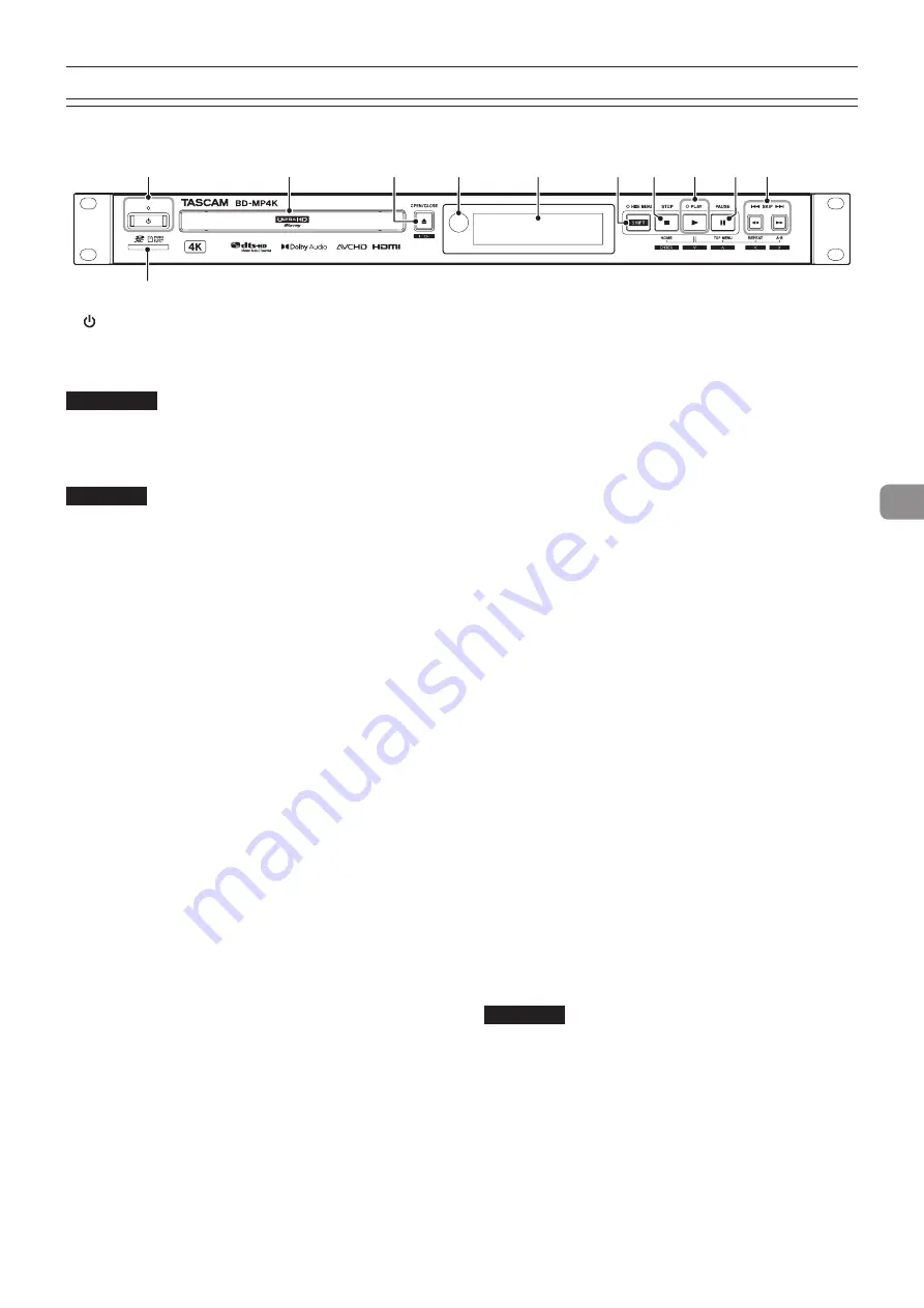 Tascam BD-MP4K Owner'S Manual Download Page 11