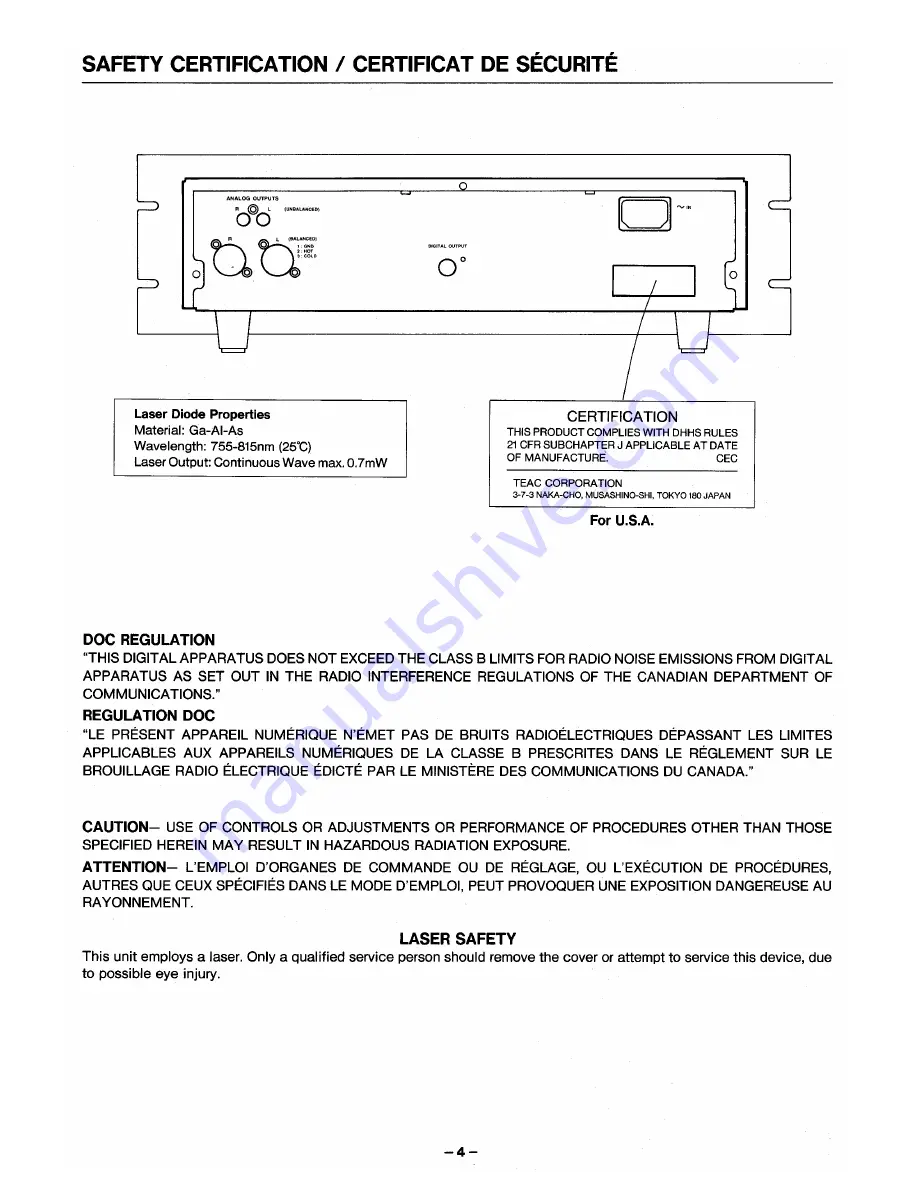 Tascam CD-305 Owner'S Manual Download Page 4