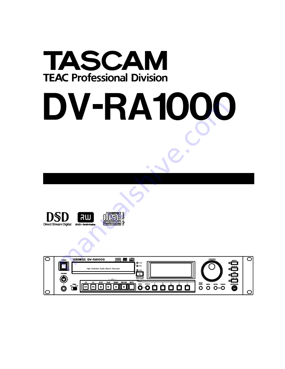 Tascam DV-RA1000 Owner'S Manual Download Page 1