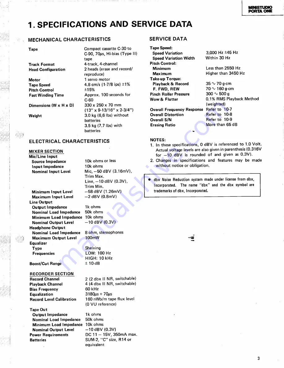 Tascam Ministudio Porta One Service Manual Download Page 3