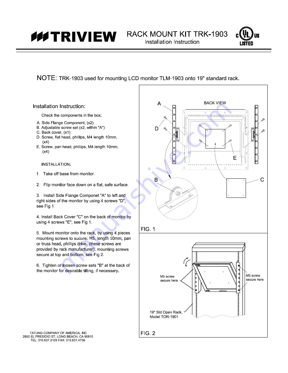 Tatung none Installation Instruction Download Page 1