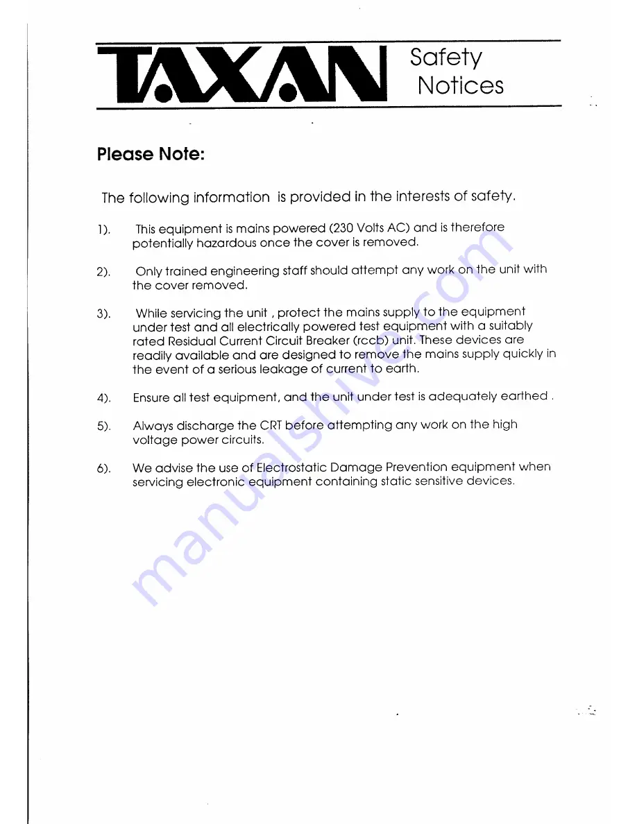 Taxan Supervision 787 Service Manual Download Page 3