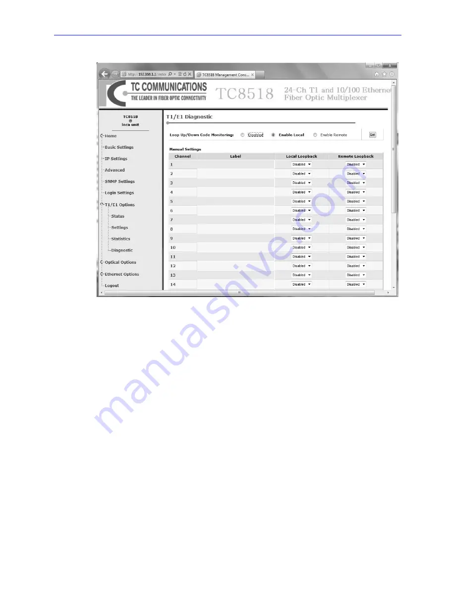 TC Communications TC8518 E1 User Manual Download Page 62