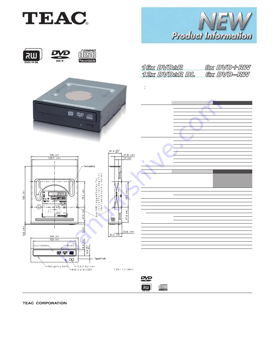 Teac DV-W5000E Product Information Download Page 1