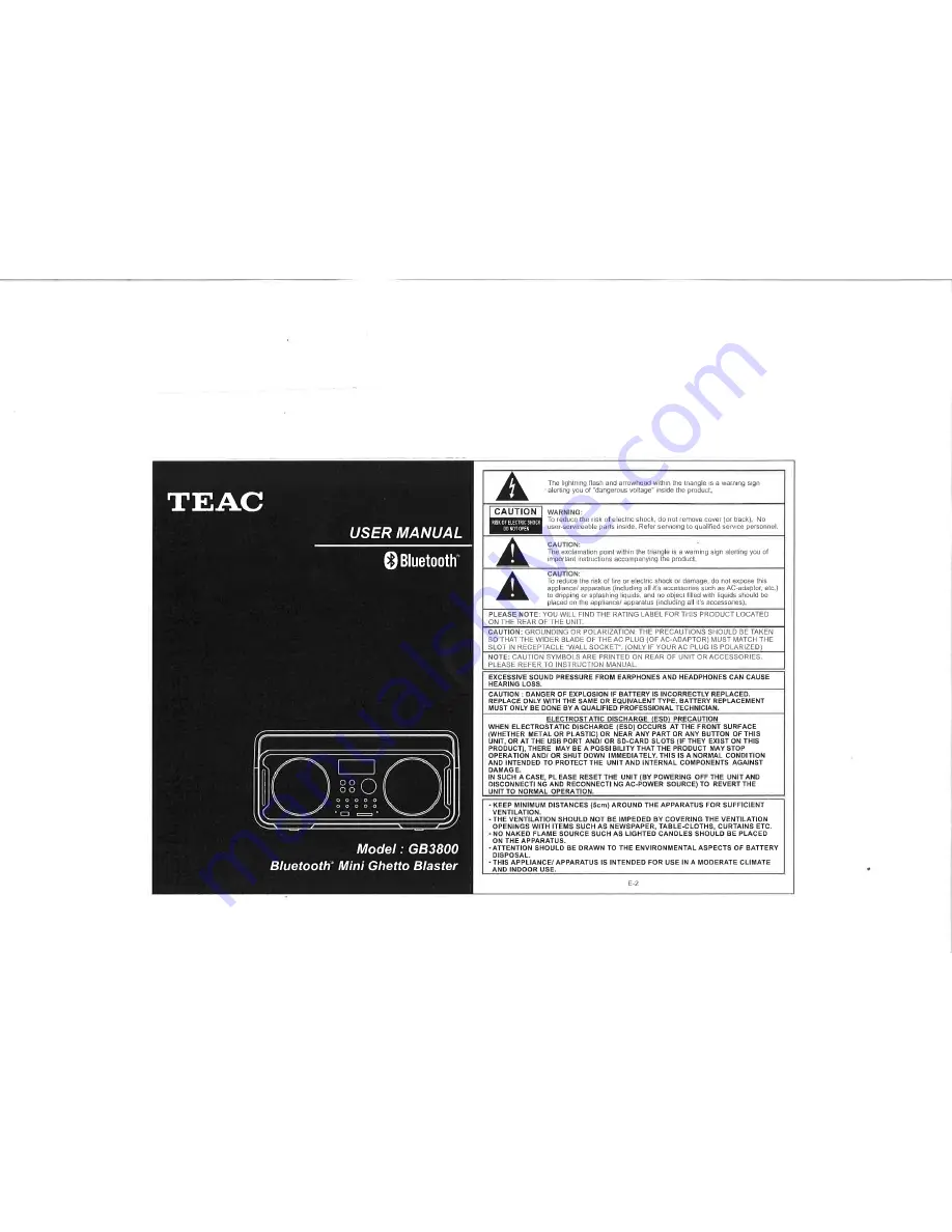 Teac GB3800 Скачать руководство пользователя страница 1