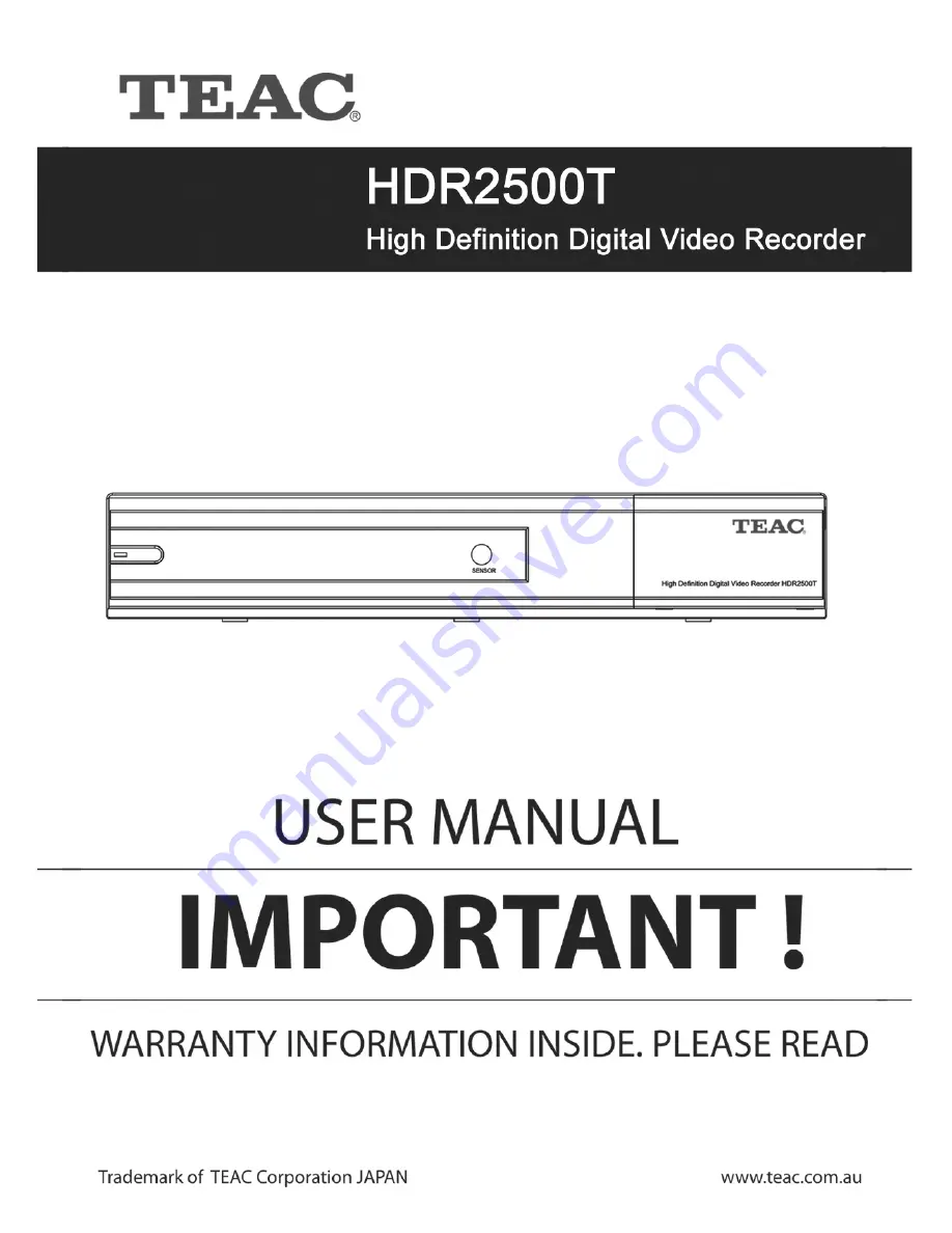 Teac HDR2500T User Manual Download Page 1