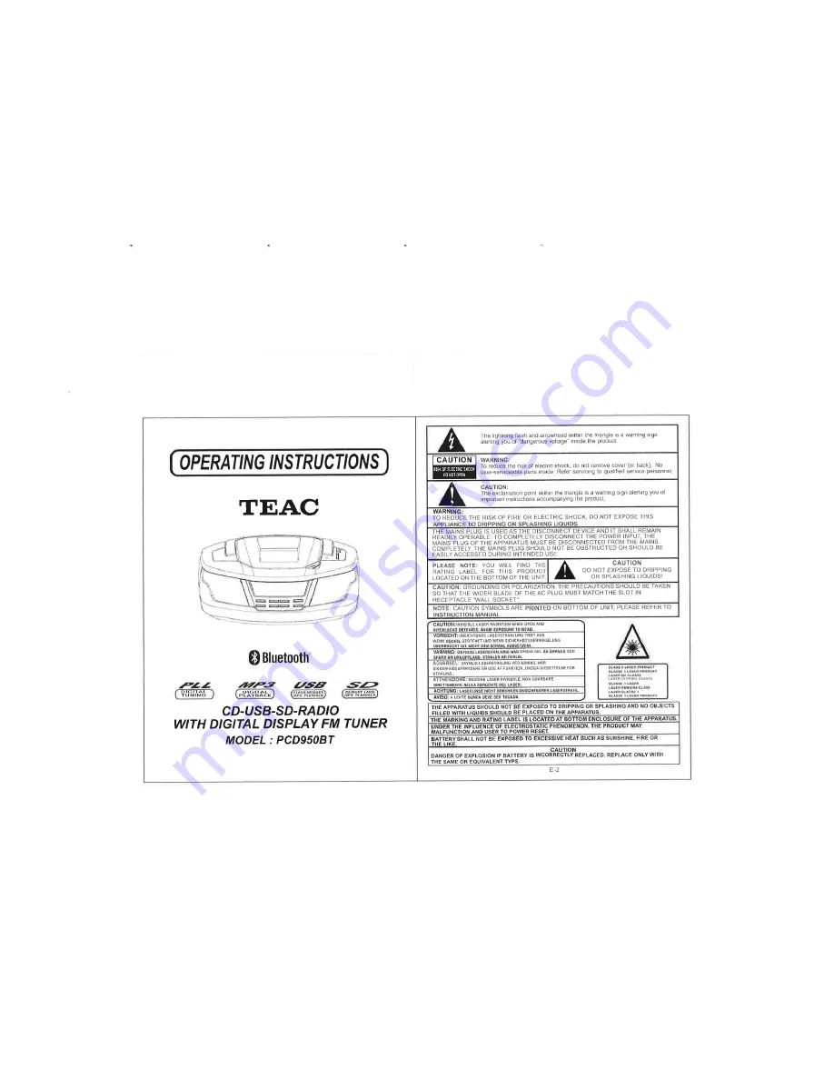 Teac PCD950BT Operating Instructions Download Page 1