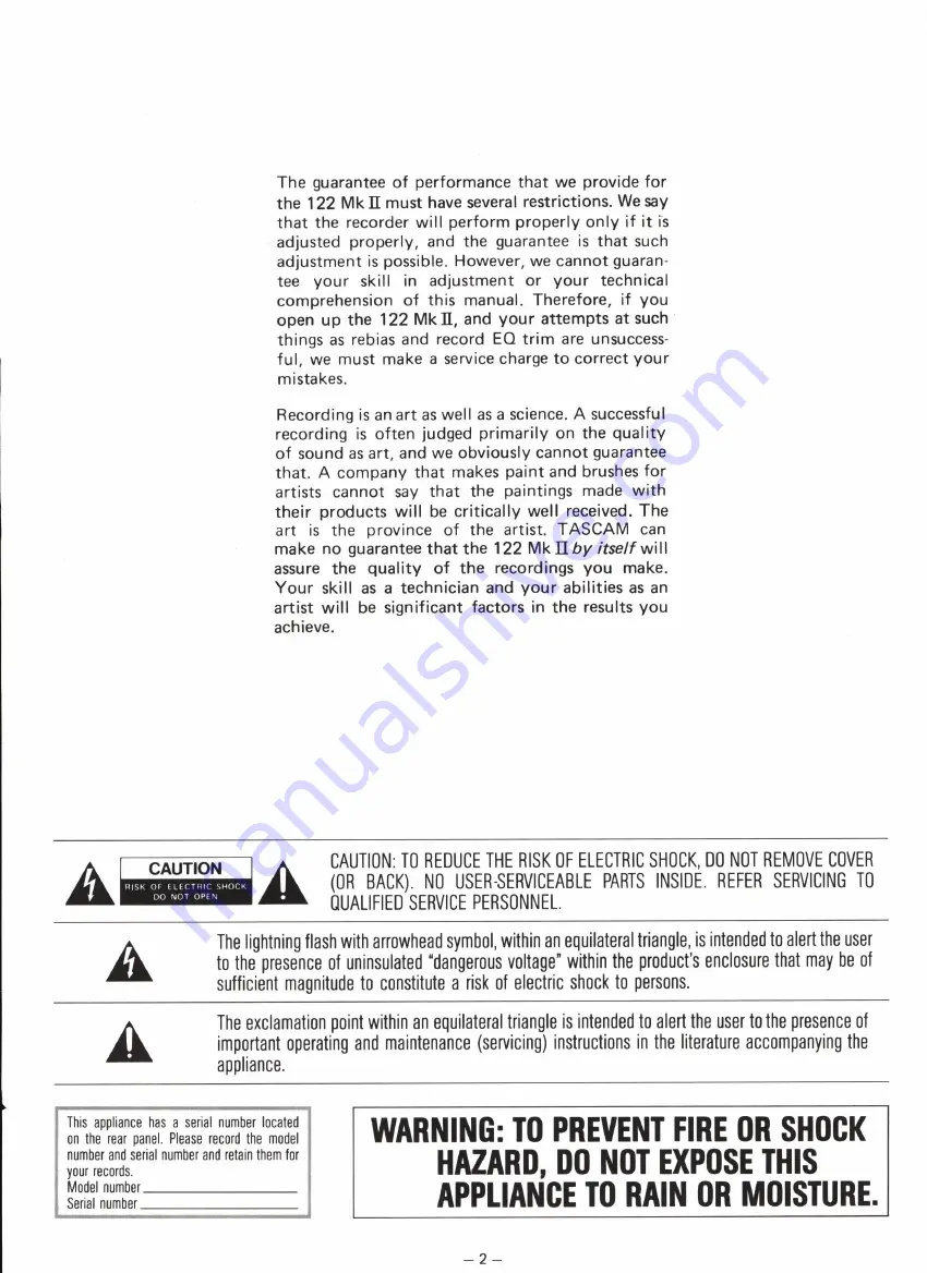 Teac Tascam 122 MK II Owner'S Manual Download Page 2