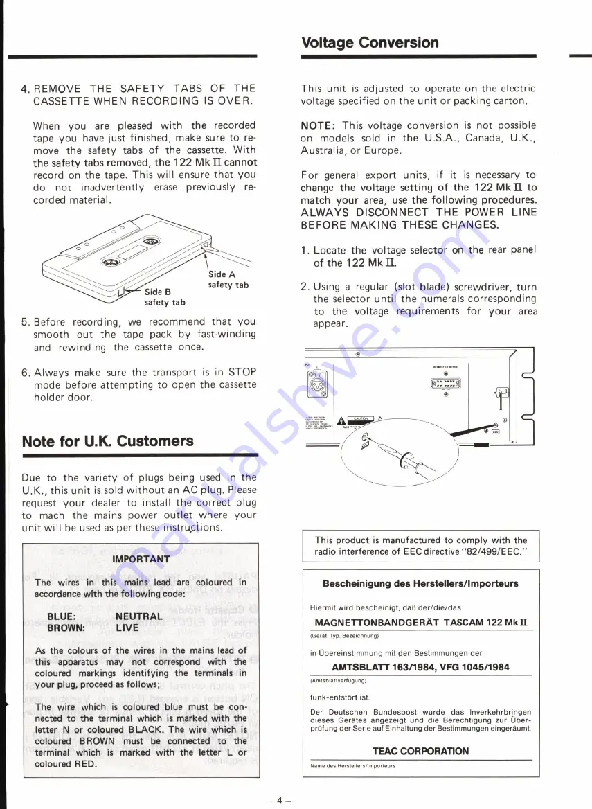 Teac Tascam 122 MK II Owner'S Manual Download Page 4