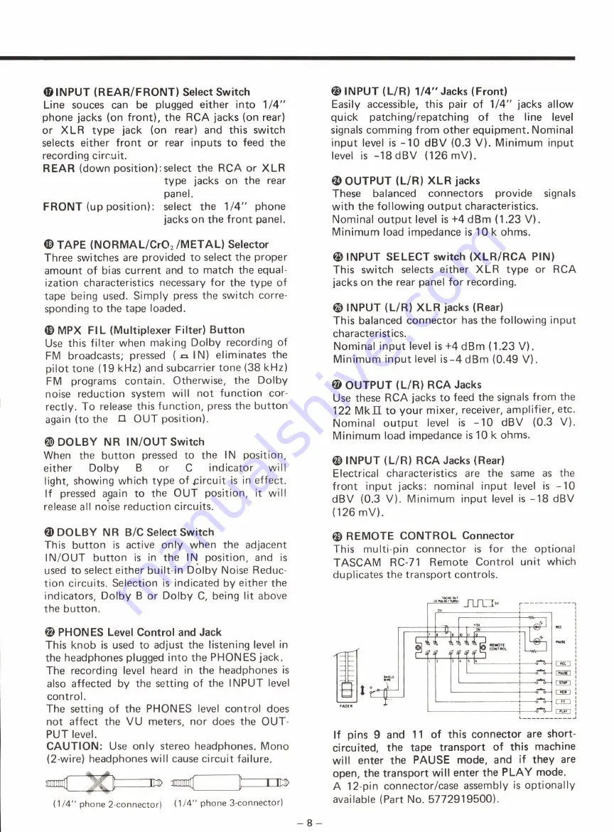 Teac Tascam 122 MK II Owner'S Manual Download Page 8