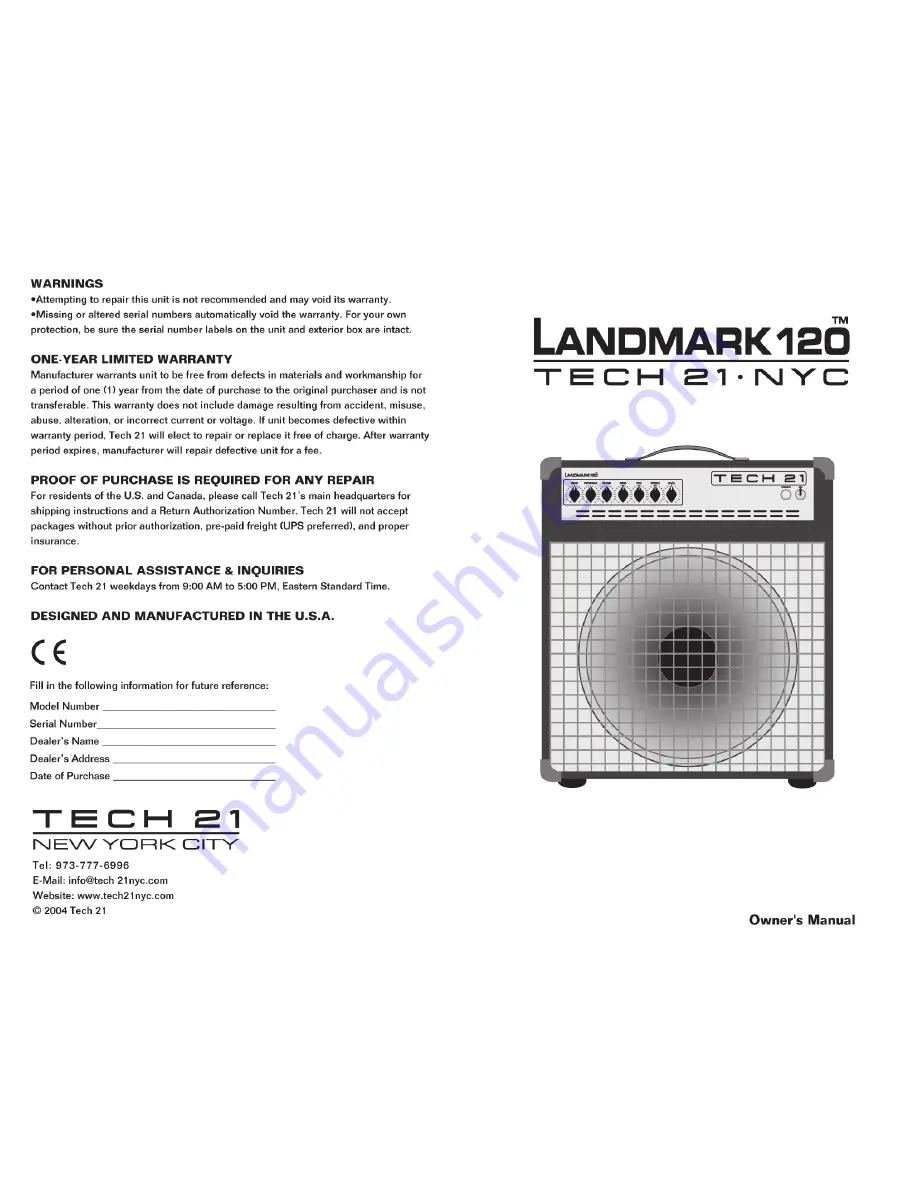 Tech 21 Landmark 120 Owner'S Manual Download Page 1