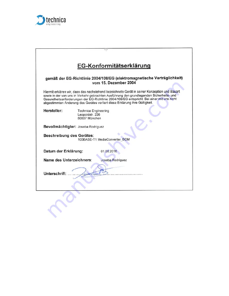 Technica Engineering 100BASE-T1 MEDIACONVERTER BCM User Manual Download Page 5