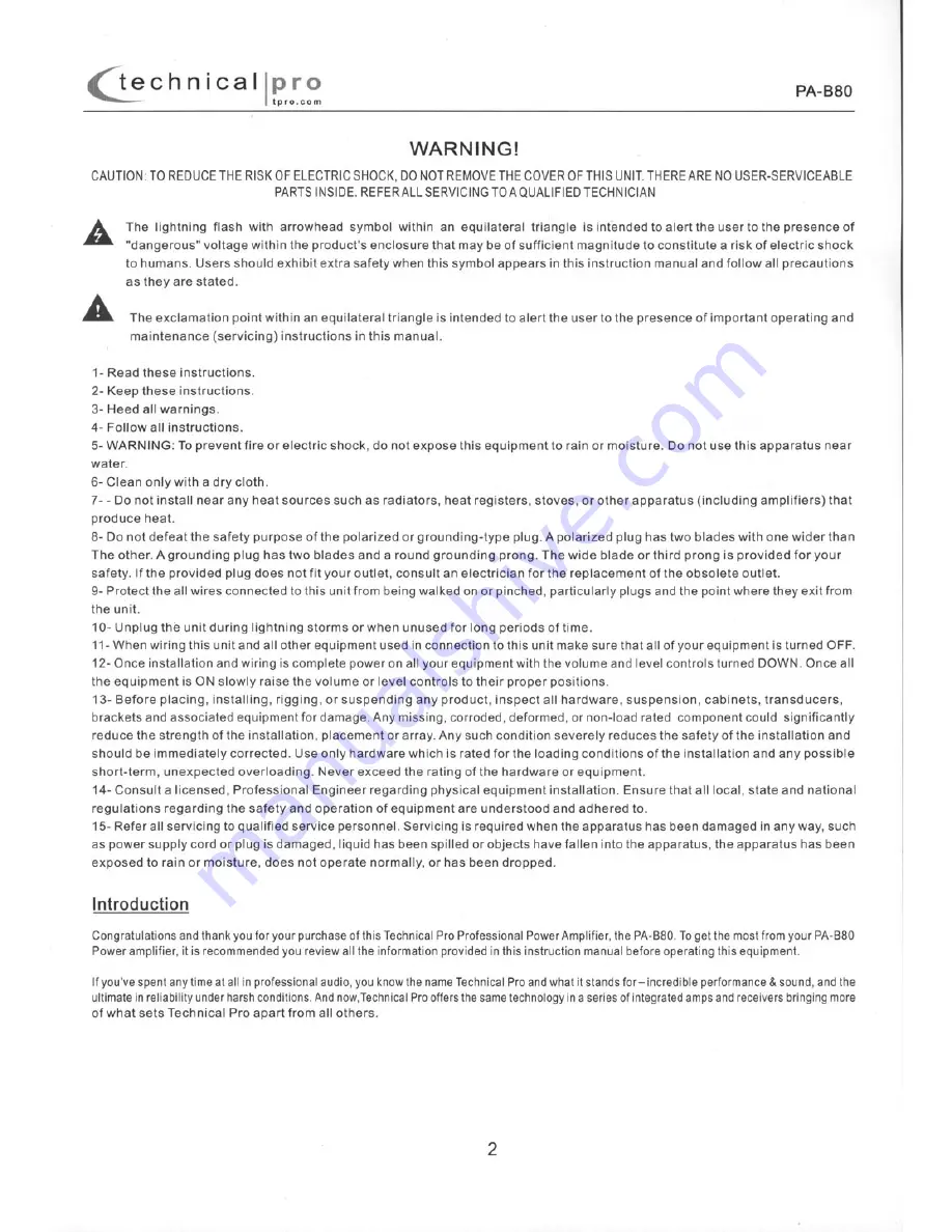 Technical Pro PA-B80 User Manual Download Page 3