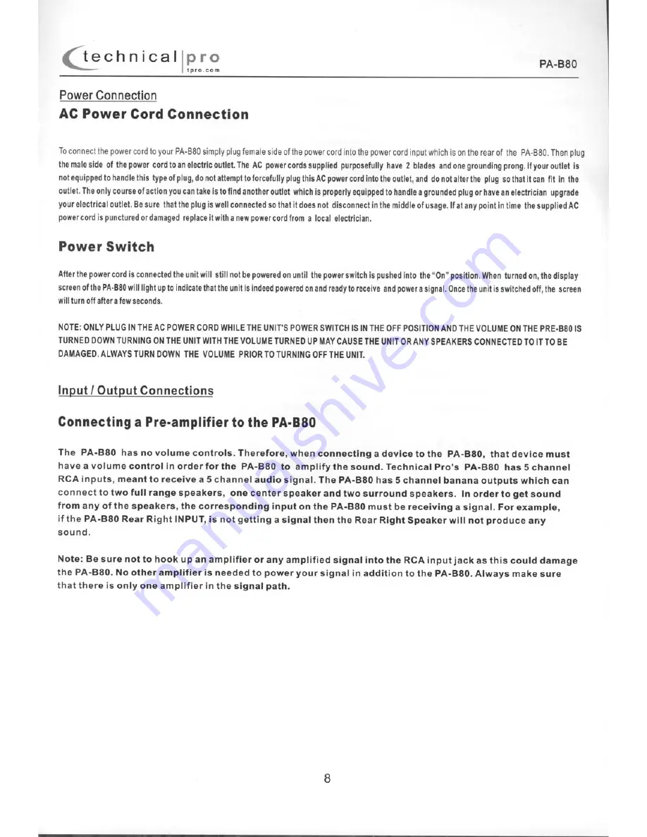 Technical Pro PA-B80 User Manual Download Page 9