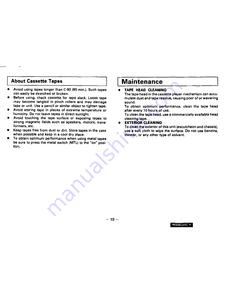 Technics CQR9350EC - AUTO PRODUCTS Operating Instructions Manual Download Page 19