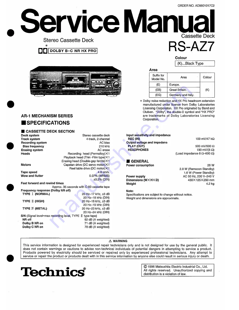 Technics RS-AZ7 Service Manual Download Page 1