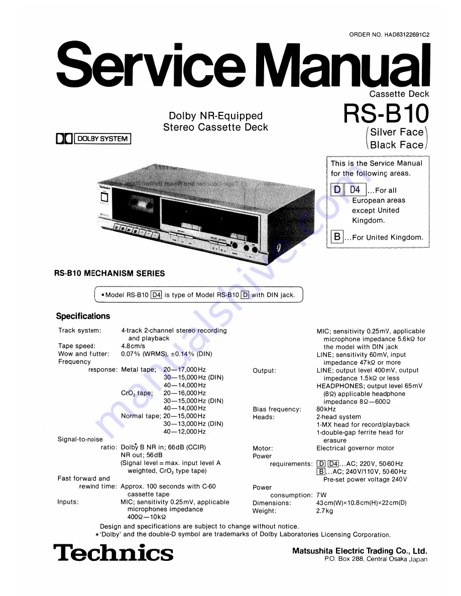 Technics RS-B10 Service Manual Download Page 1