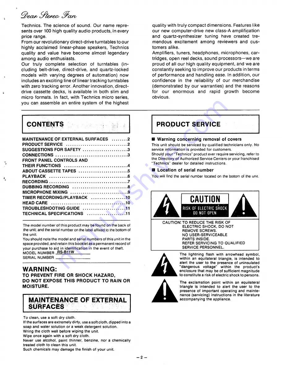 Technics RS-B11W Operating Instructions Manual Download Page 2