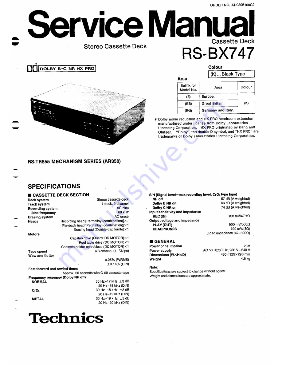 Technics RS-BX747 Service Manual Download Page 1