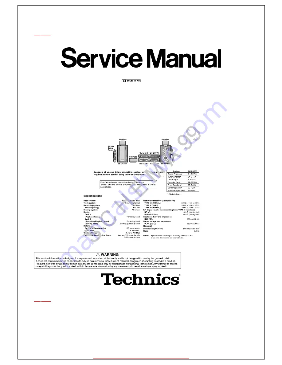 Technics RS-DV250 Service Manual Download Page 1