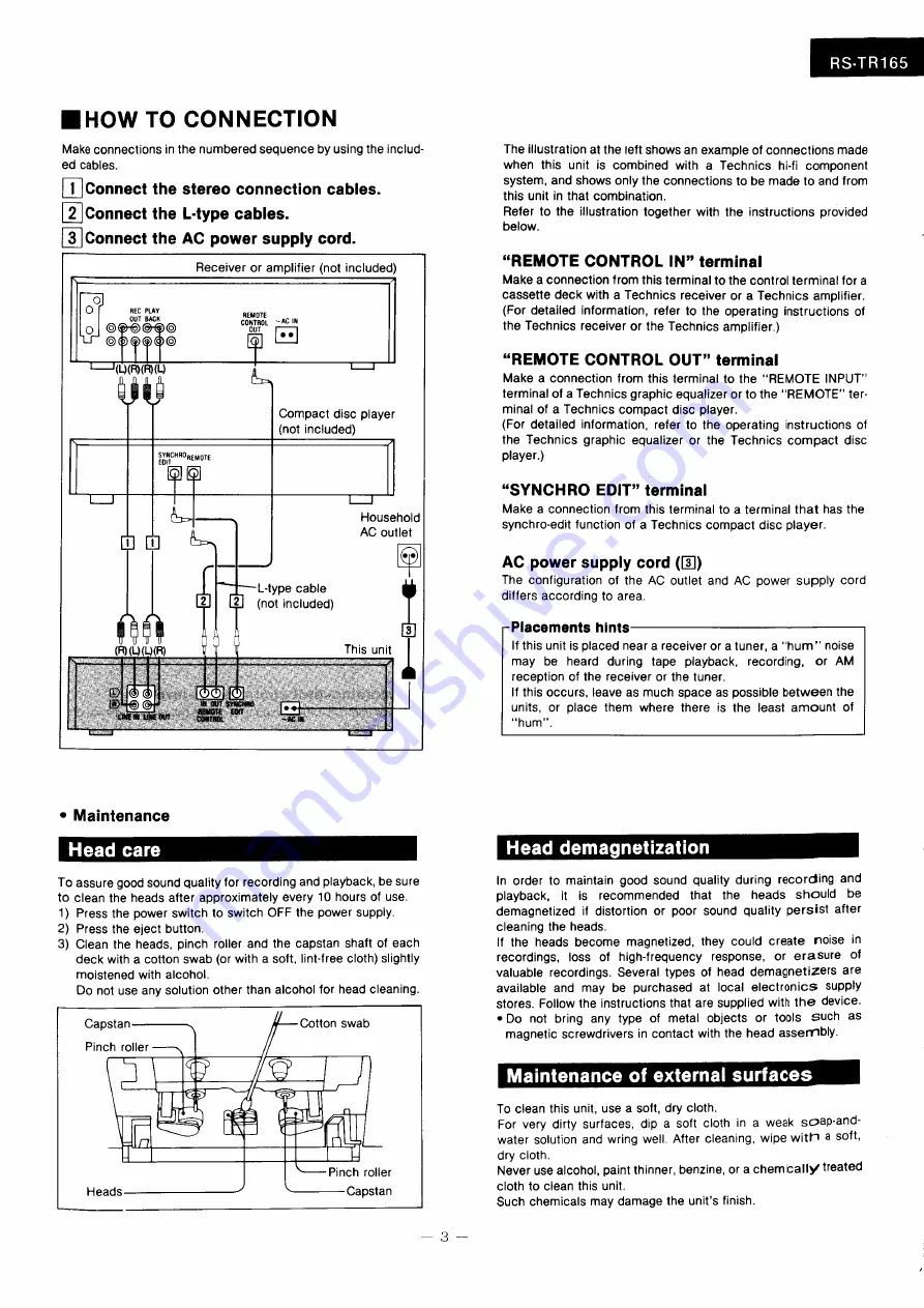 Technics RS-TR165 Скачать руководство пользователя страница 3