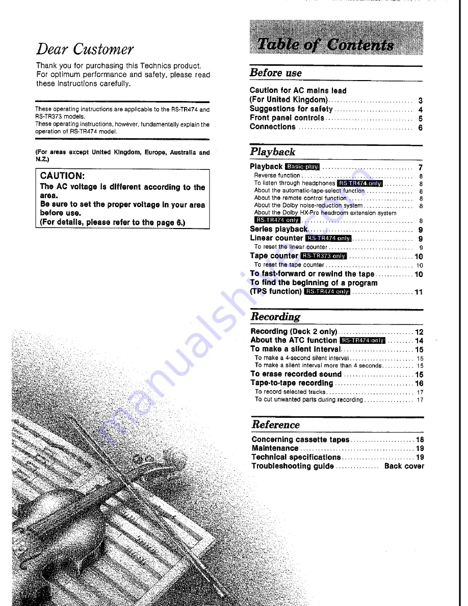 Technics RS-TR373 Operating Instructions Manual Download Page 2