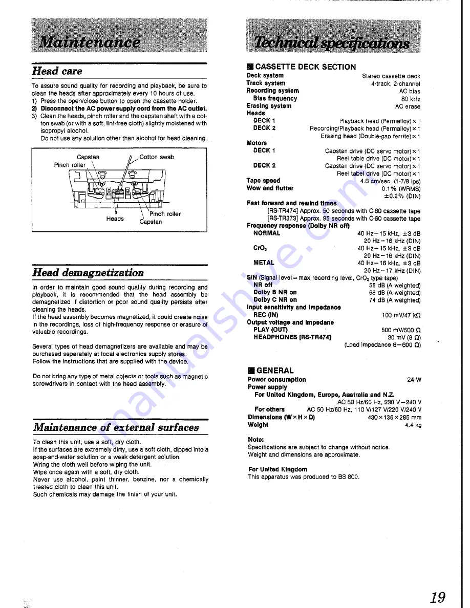 Technics RS-TR373 Operating Instructions Manual Download Page 19