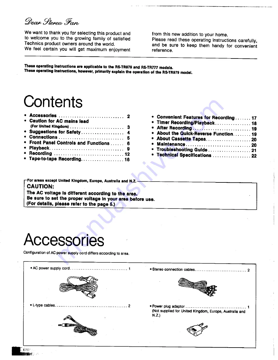 Technics RS-TR777 Operating Instructions Manual Download Page 2