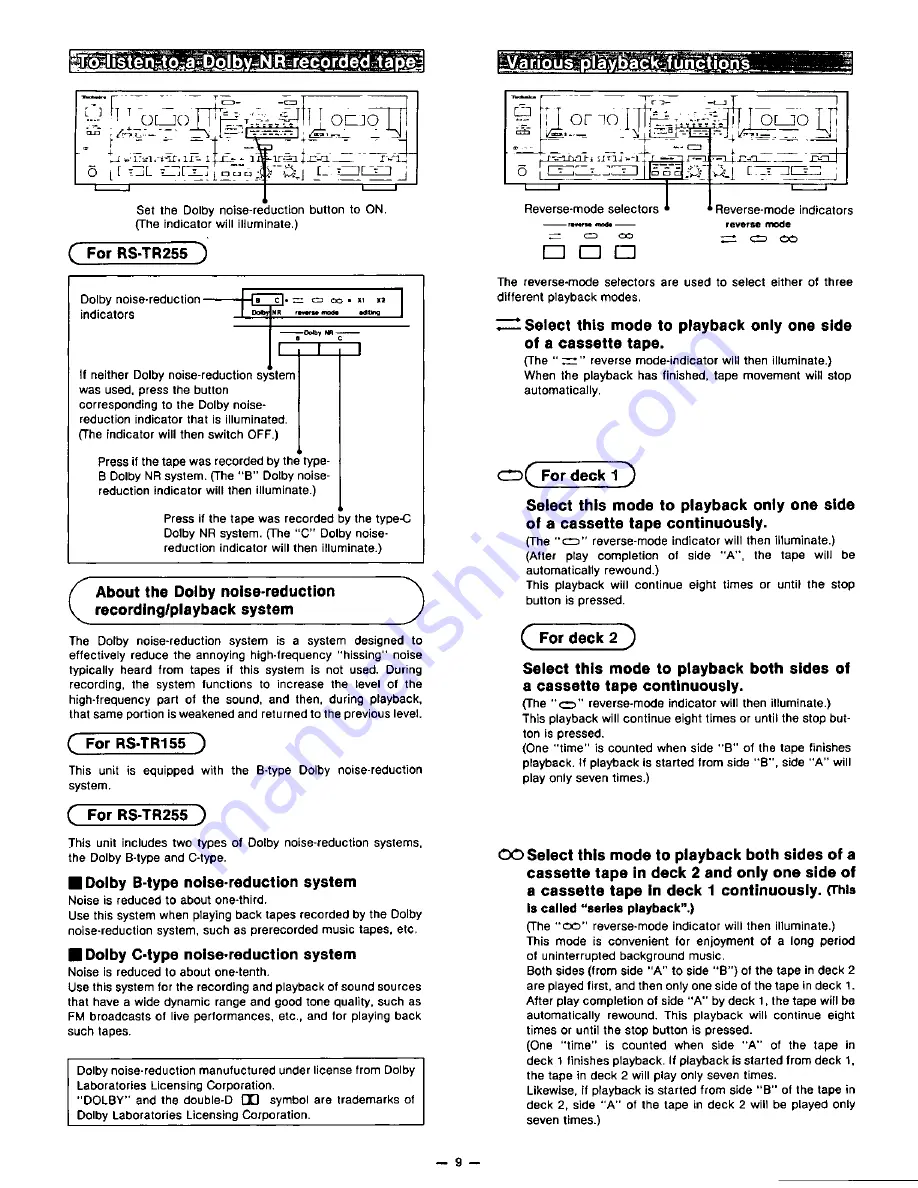 Technics RSTR155 - DUAL CASS RECORDER Operating Instructions Manual Download Page 9