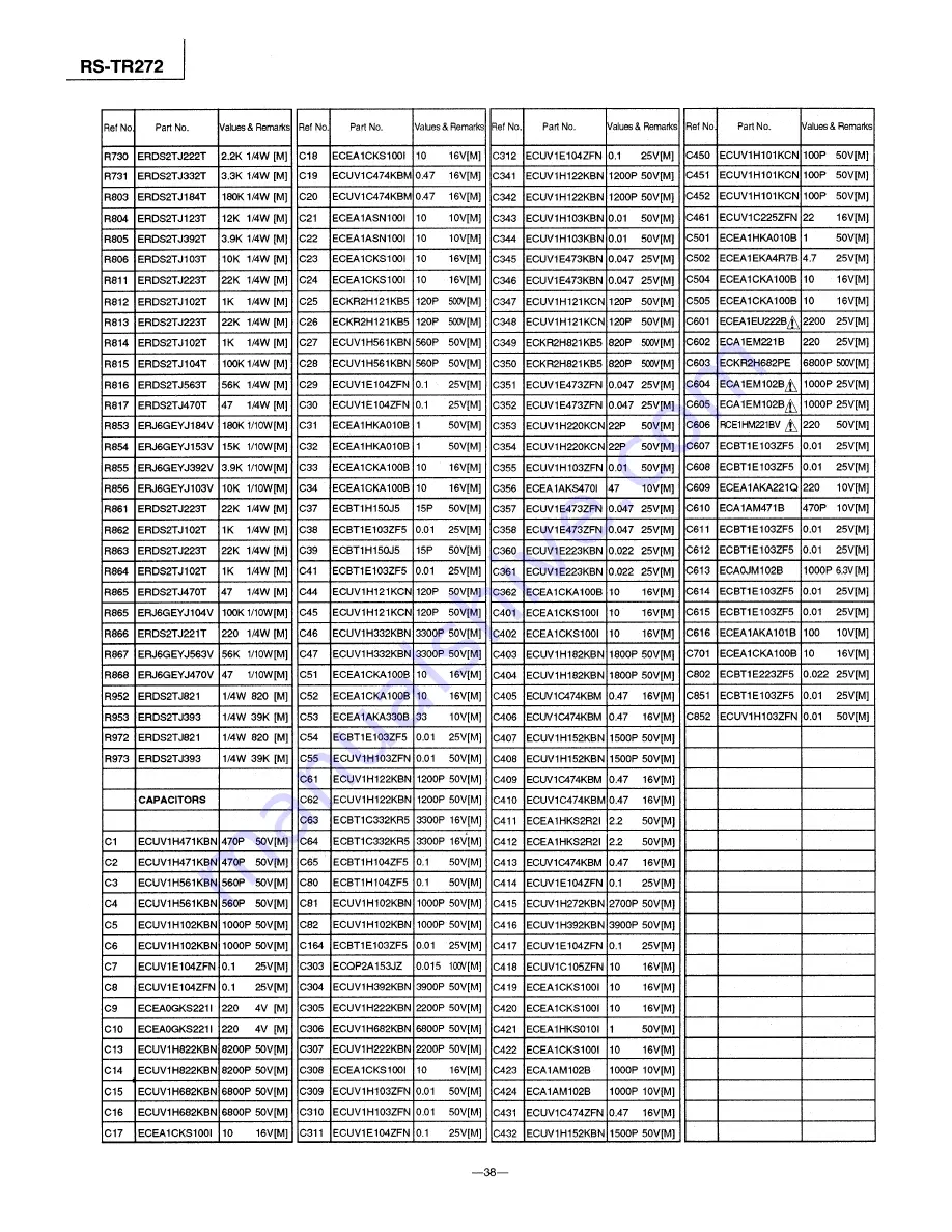 Technics RSTR272 - DUAL CASS. RECORDER Service Manual Download Page 38