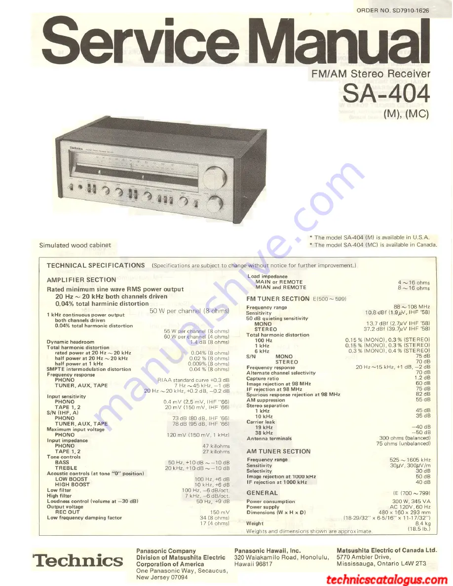 Technics SA-404 Service Manual Download Page 1