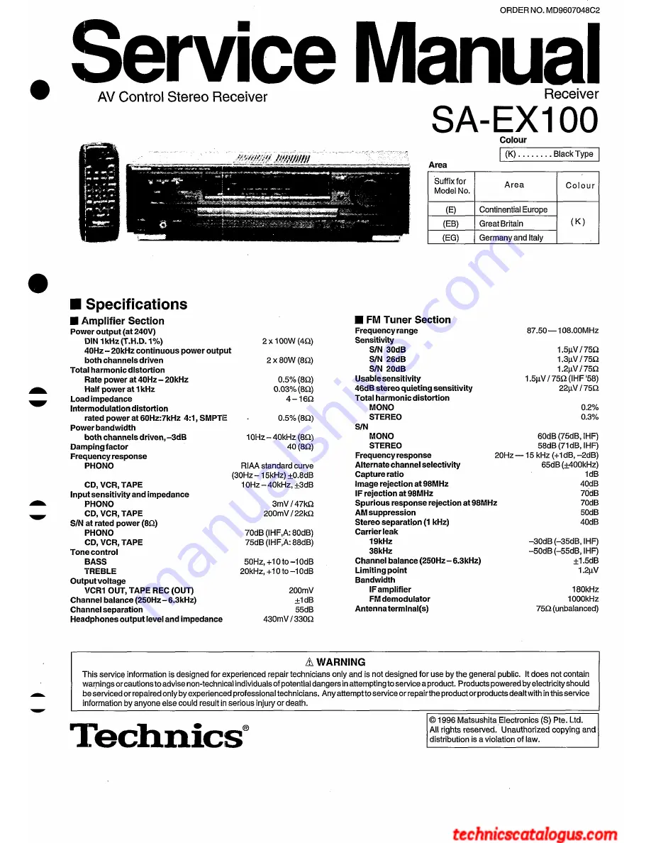 Technics SA-EX100 Service Manual Download Page 1