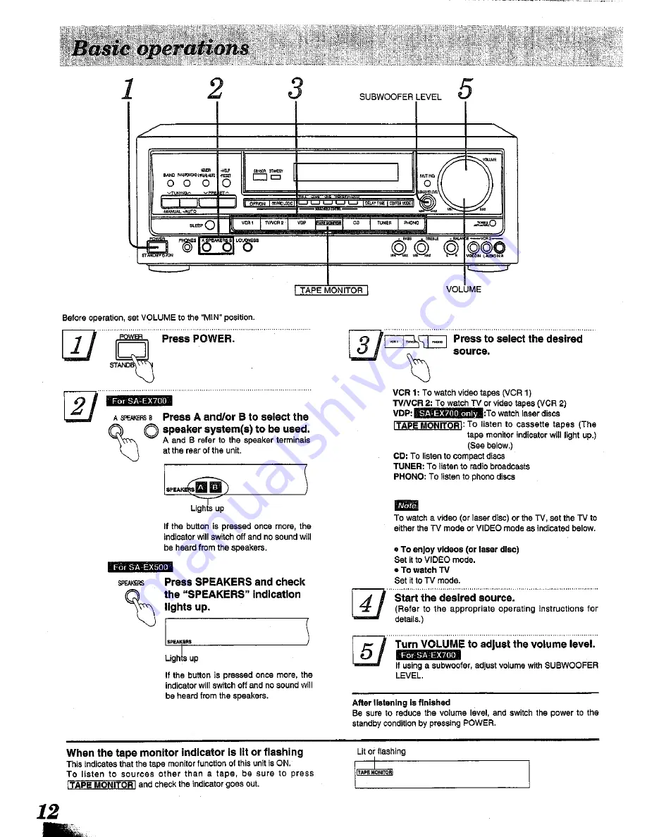 Technics SA-EX500 Operating Instructions Manual Download Page 12