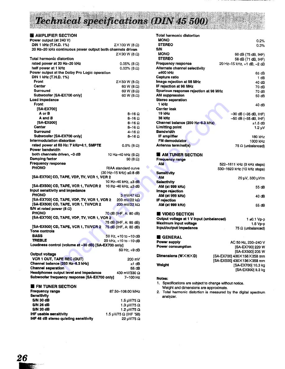 Technics SA-EX500 Operating Instructions Manual Download Page 26