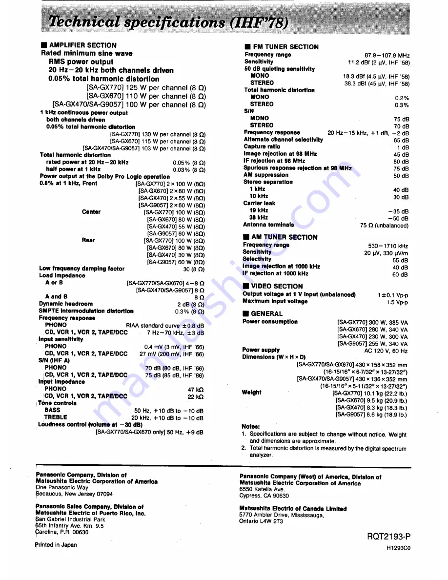 Technics SA-G9057 Operating Instructions Manual Download Page 28