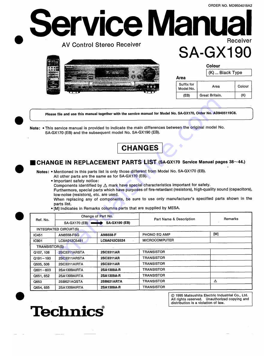 Technics SA-GX190 Service Manual Download Page 1